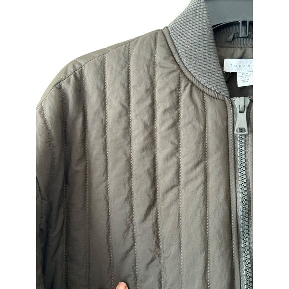 Topshop Quilted Oversized Bomber Liner Jacket  Charcoal Green Mob Wife 8-10 - Picture 5 of 13